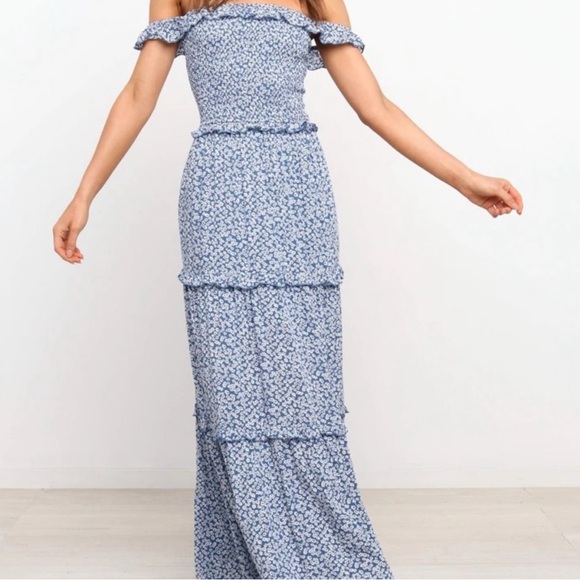 Petal & Pup Dresses & Skirts - Petal & Pup Blue Floral Ruffle Maxi Dress